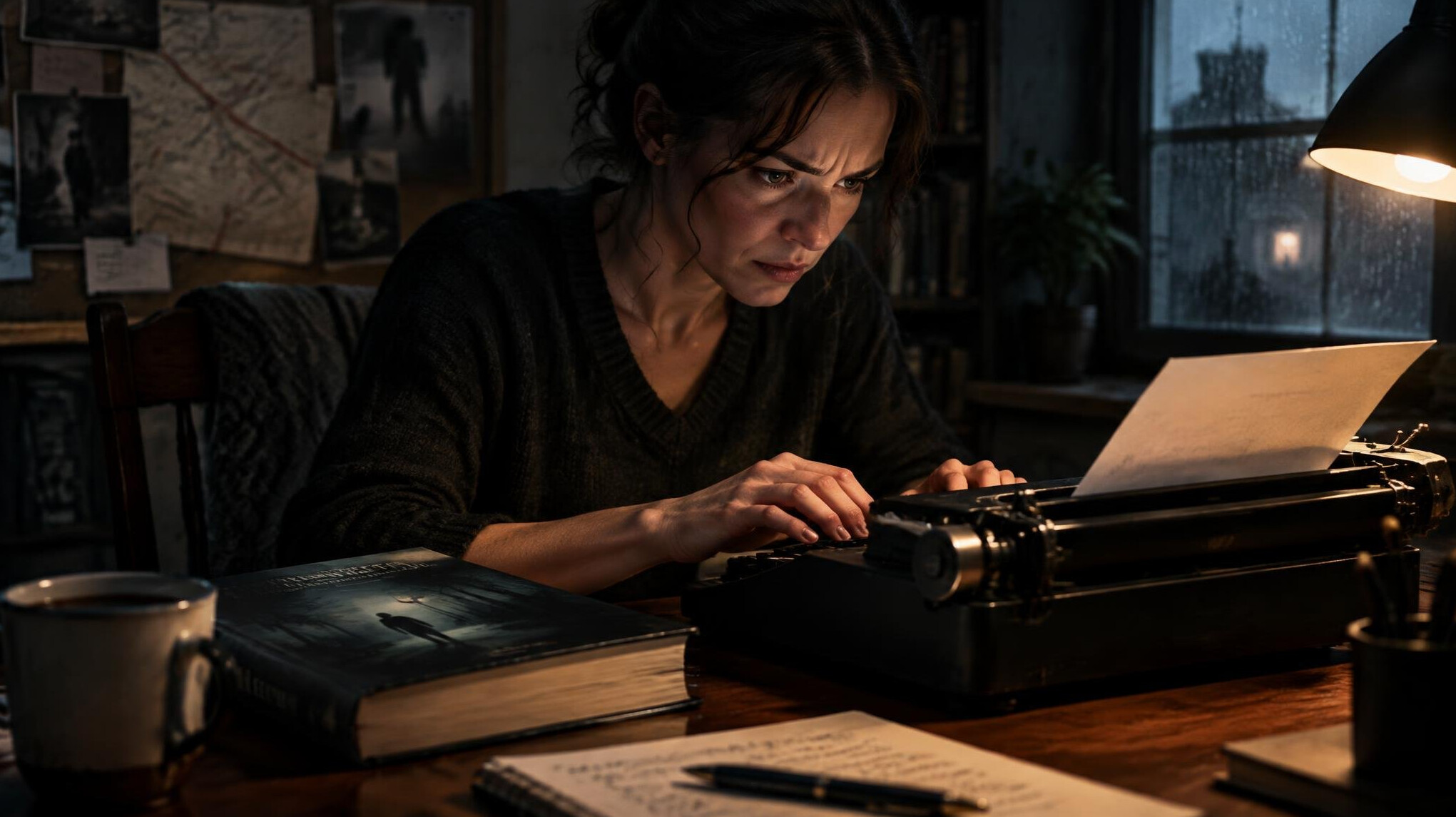 mystery writer typing