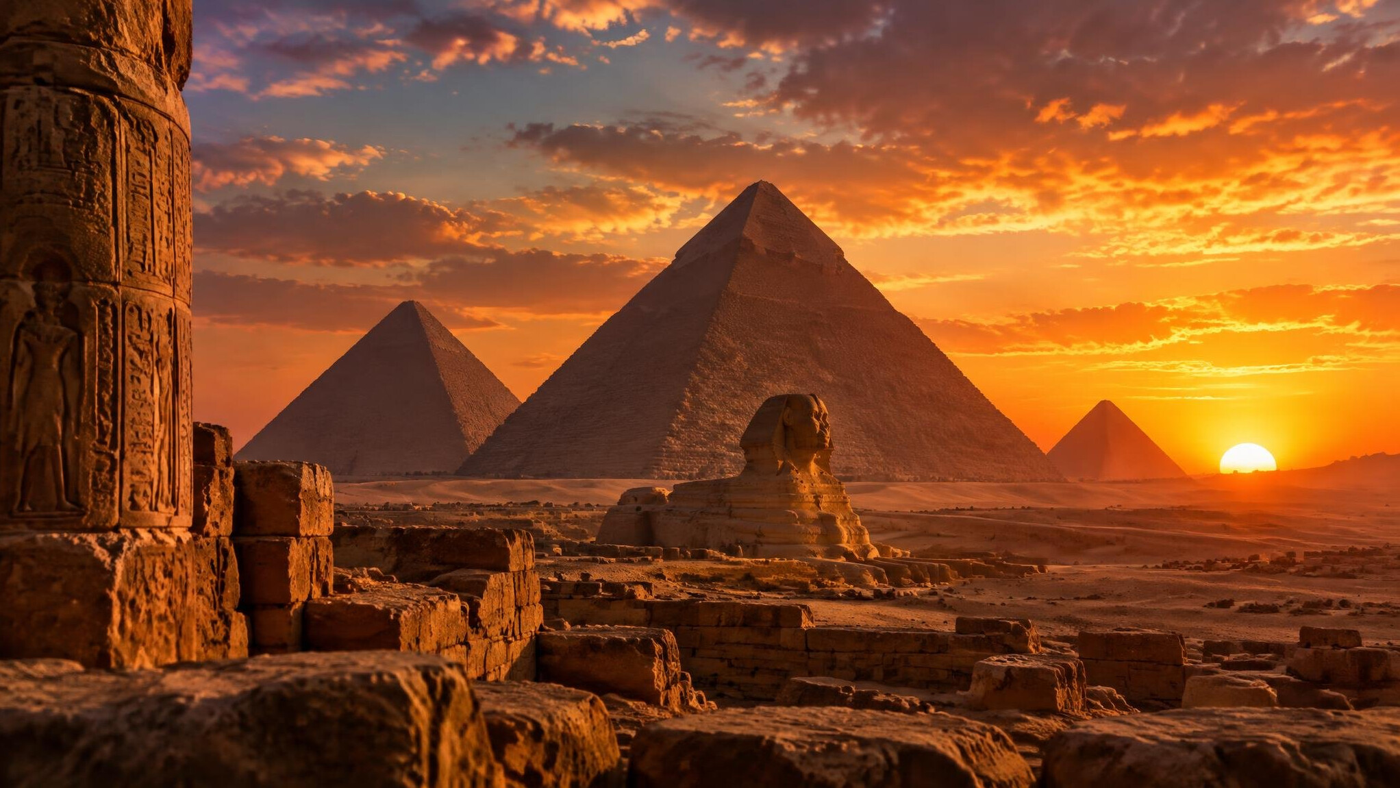 ancient pyramids at sunset